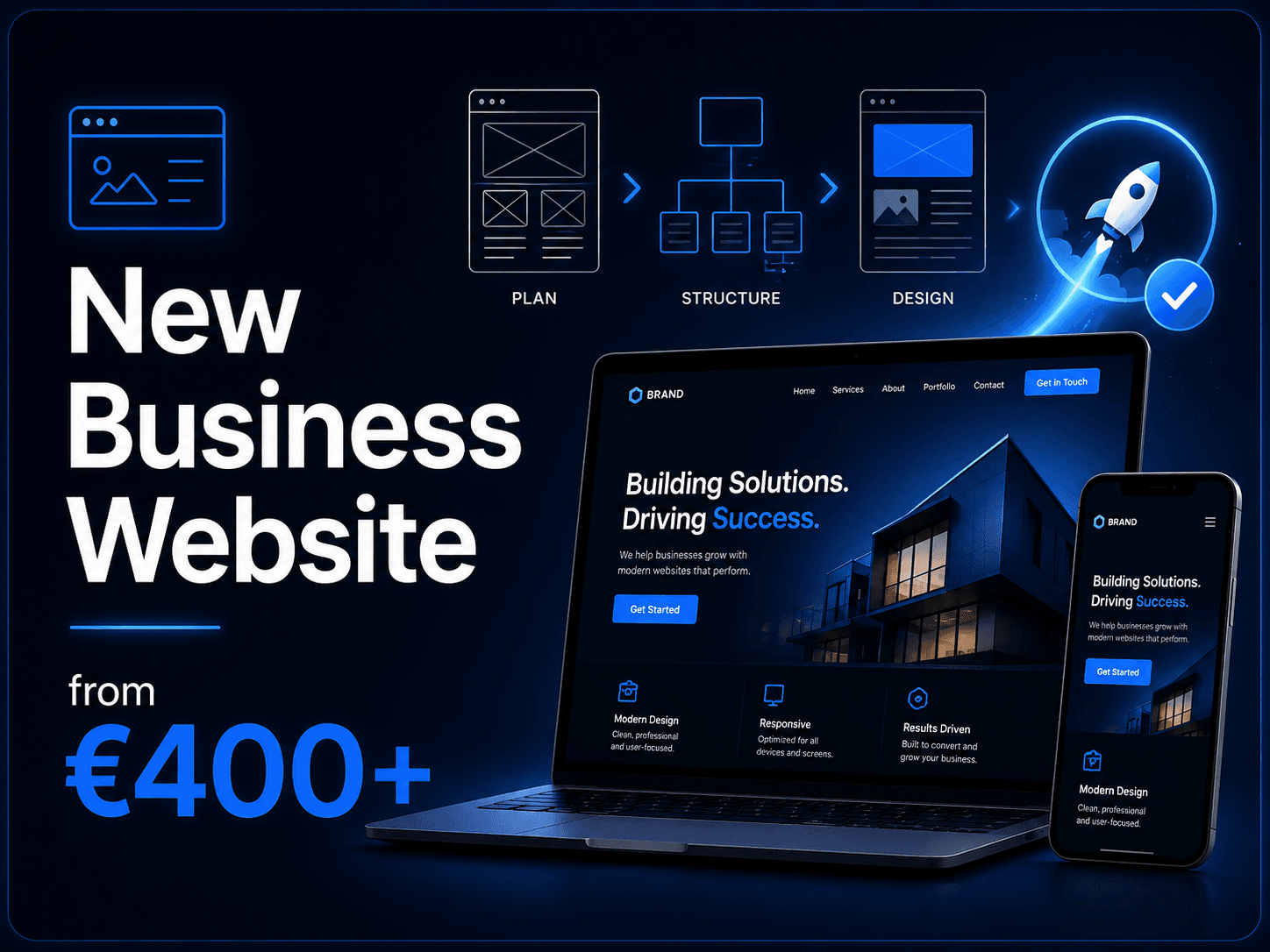 New Business Website service showing a polished website on laptop and mobile
